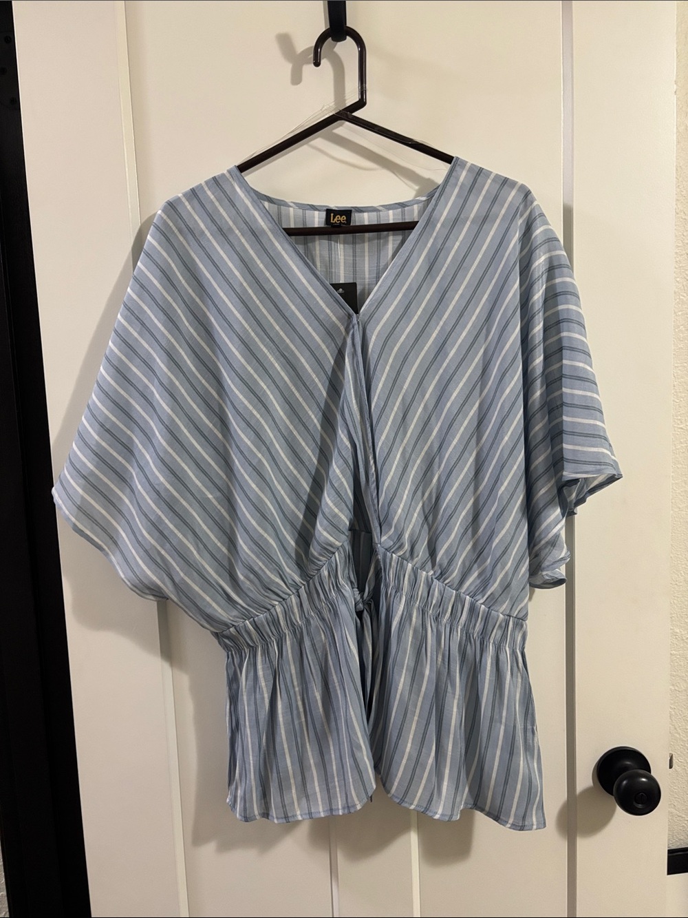 Lee Light Blue & White Striped V-Neck Tie-Front Tunic